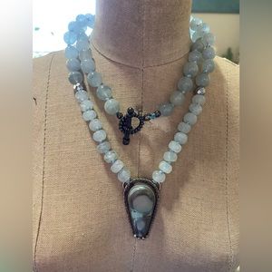 Handknotted Aquamarine & Turquoise Sterling Necklace